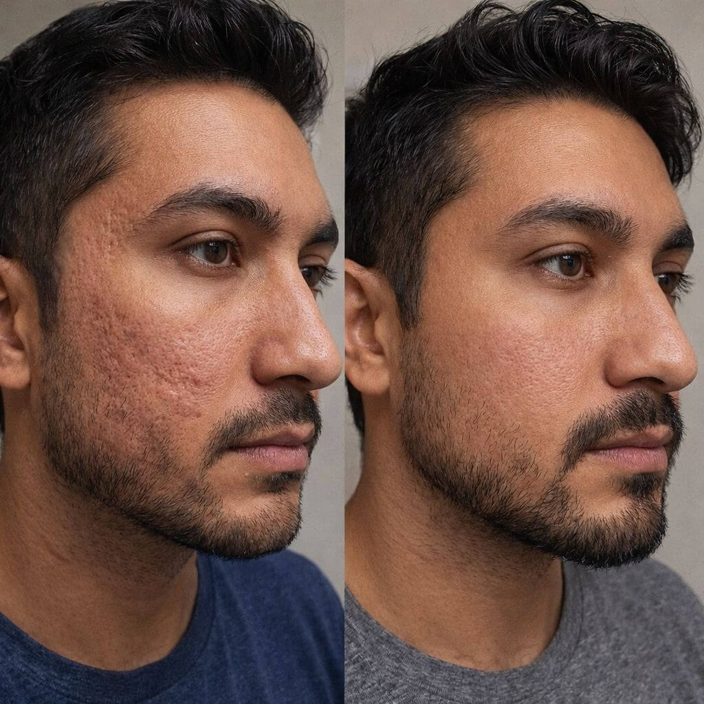 Before: Deep scars & pitting